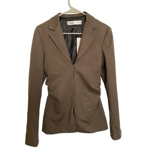 Zara Brown Tailored Blazer with Notched Lapels